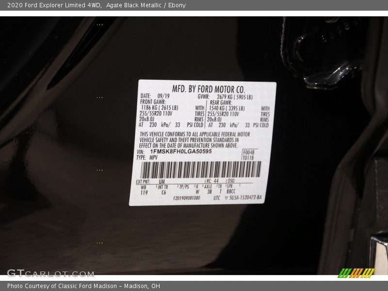 Agate Black Metallic / Ebony 2020 Ford Explorer Limited 4WD
