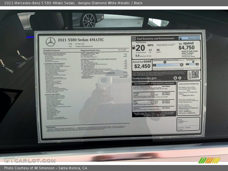  2021 S 580 4Matic Sedan Window Sticker