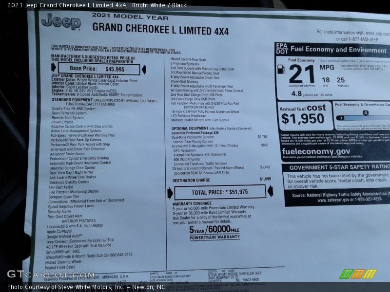 Bright White / Black 2021 Jeep Grand Cherokee L Limited 4x4