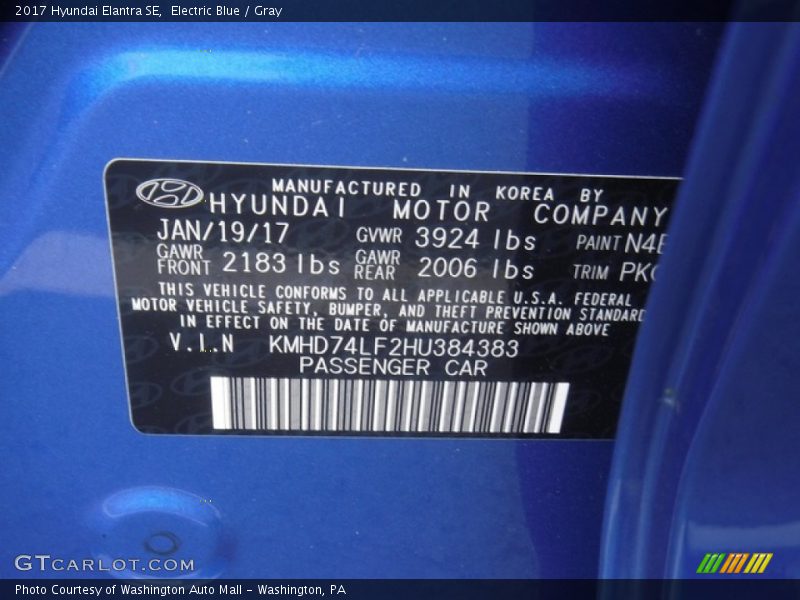 Electric Blue / Gray 2017 Hyundai Elantra SE