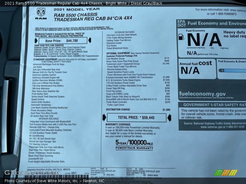 Bright White / Diesel Gray/Black 2021 Ram 5500 Tradesman Regular Cab 4x4 Chassis