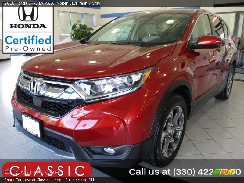 Molten Lava Pearl / Gray 2018 Honda CR-V EX AWD