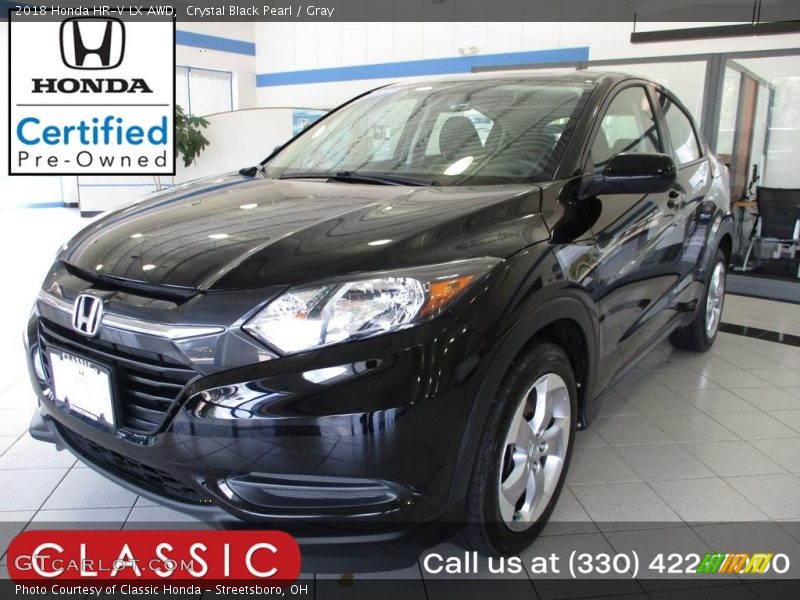 Crystal Black Pearl / Gray 2018 Honda HR-V LX AWD