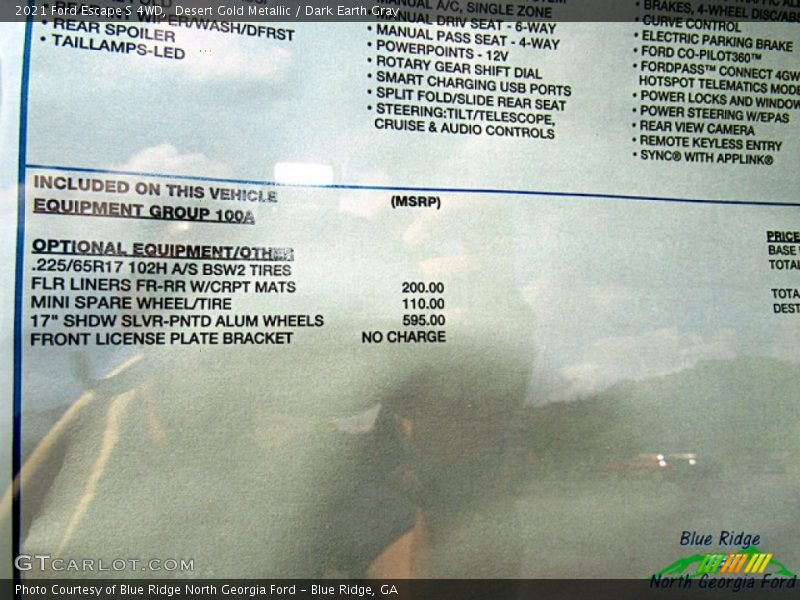 Desert Gold Metallic / Dark Earth Gray 2021 Ford Escape S 4WD