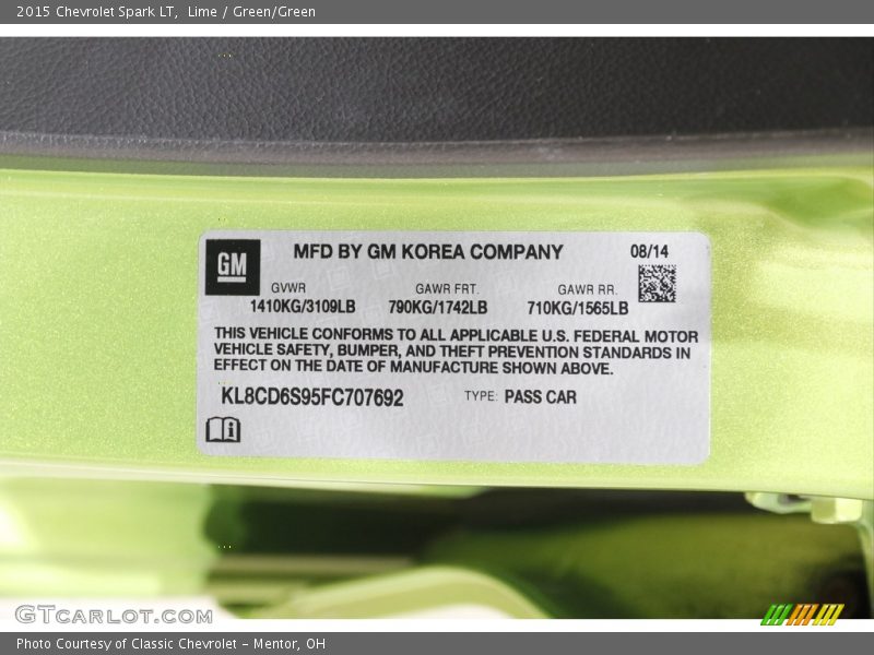 Lime / Green/Green 2015 Chevrolet Spark LT