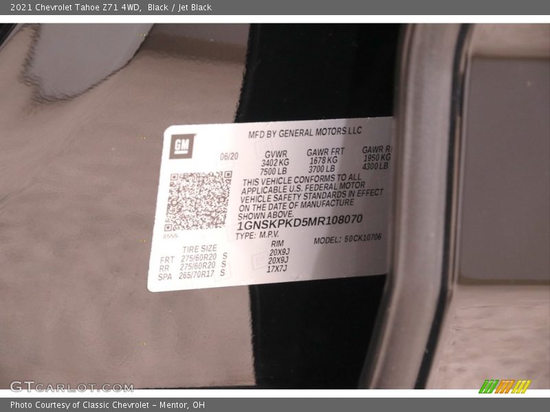Black / Jet Black 2021 Chevrolet Tahoe Z71 4WD