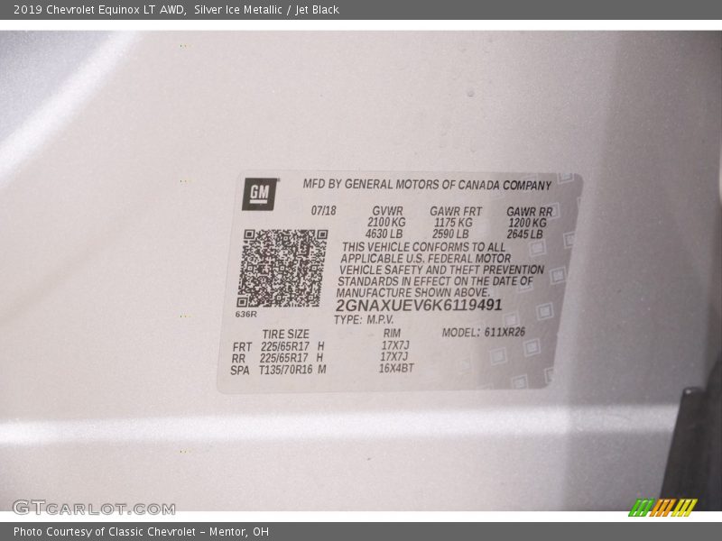 Silver Ice Metallic / Jet Black 2019 Chevrolet Equinox LT AWD