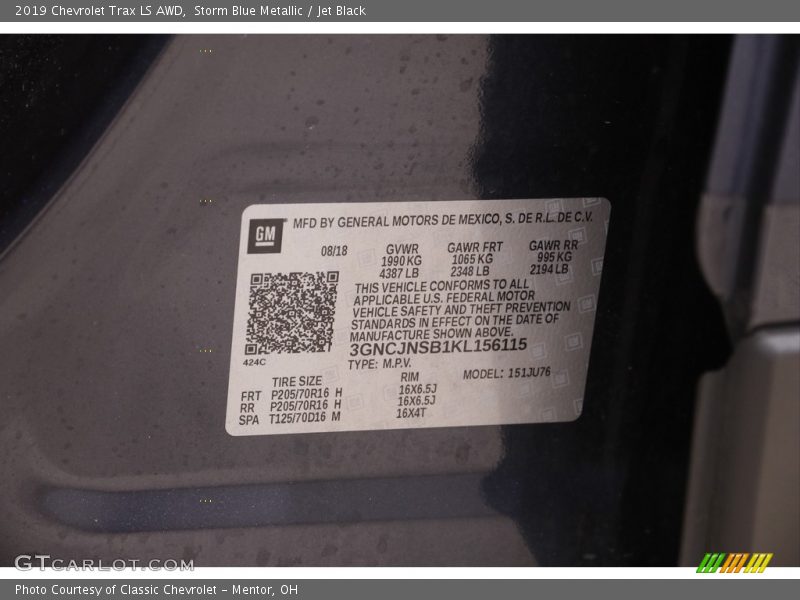 Storm Blue Metallic / Jet Black 2019 Chevrolet Trax LS AWD
