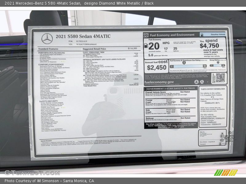 designo Diamond White Metallic / Black 2021 Mercedes-Benz S 580 4Matic Sedan