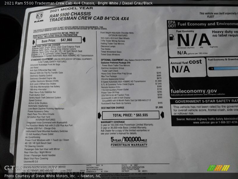 Bright White / Diesel Gray/Black 2021 Ram 5500 Tradesman Crew Cab 4x4 Chassis