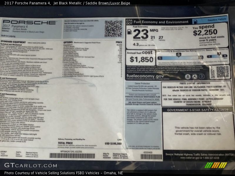  2017 Panamera 4 Window Sticker
