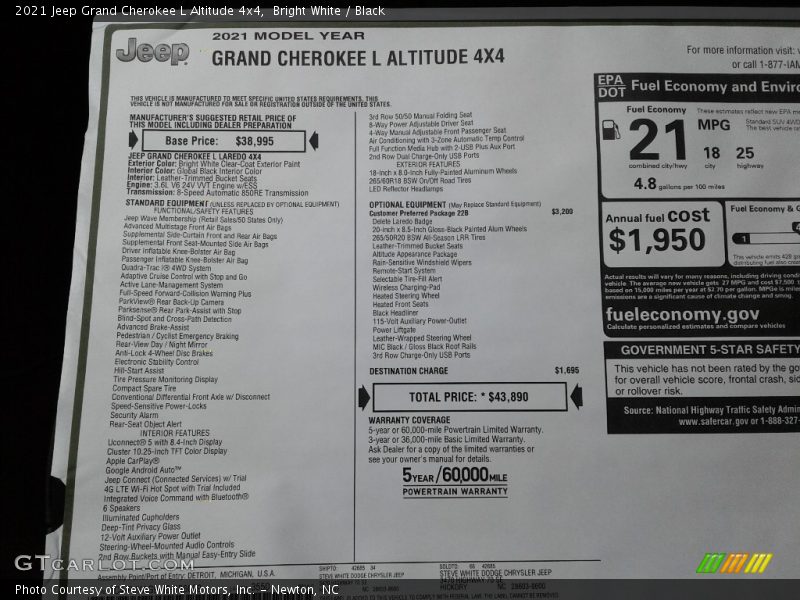 2021 Grand Cherokee L Altitude 4x4 Window Sticker