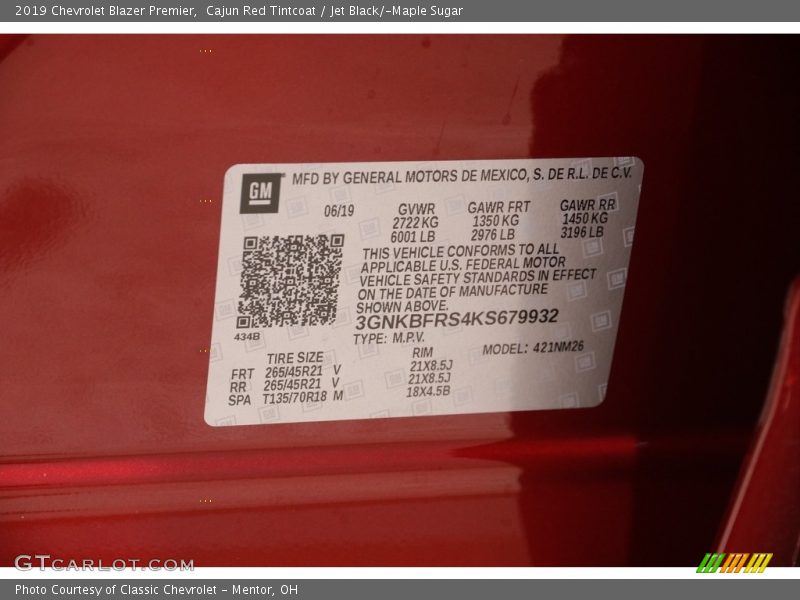 Cajun Red Tintcoat / Jet Black/­Maple Sugar 2019 Chevrolet Blazer Premier