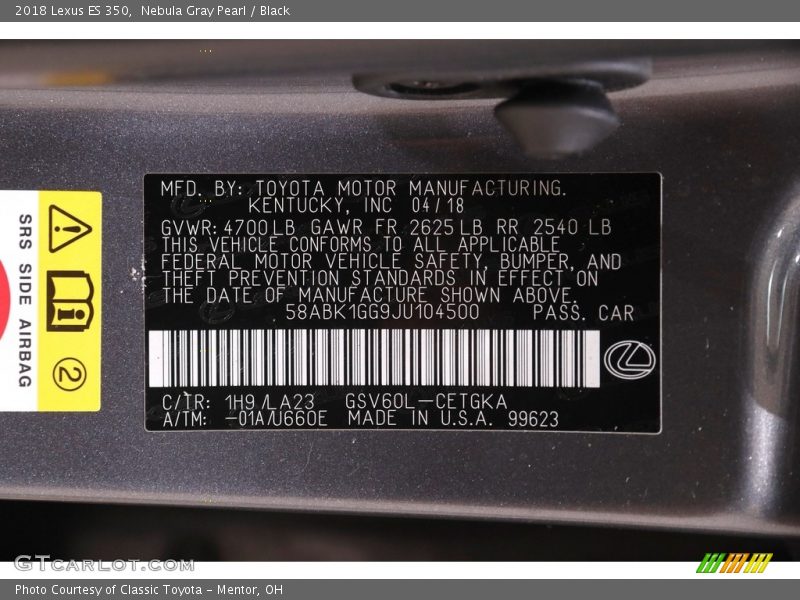 Nebula Gray Pearl / Black 2018 Lexus ES 350