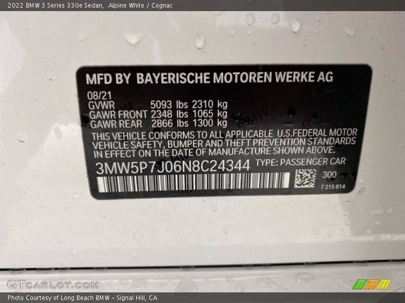 2022 3 Series 330e Sedan Alpine White Color Code 300