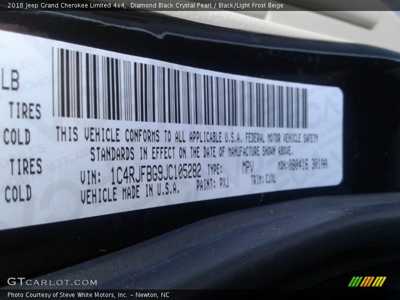 Diamond Black Crystal Pearl / Black/Light Frost Beige 2018 Jeep Grand Cherokee Limited 4x4