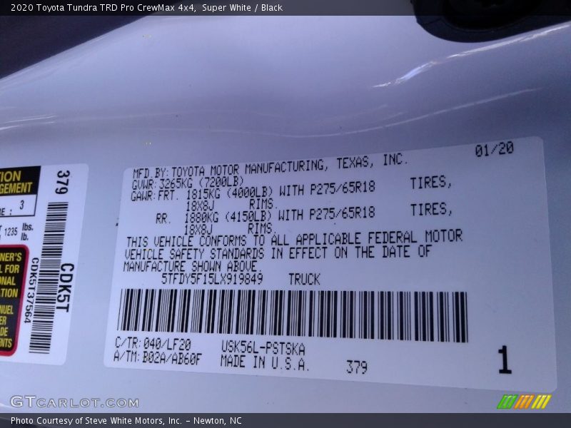 Super White / Black 2020 Toyota Tundra TRD Pro CrewMax 4x4