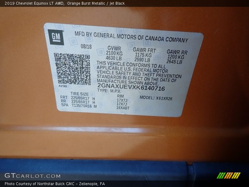 Orange Burst Metallic / Jet Black 2019 Chevrolet Equinox LT AWD