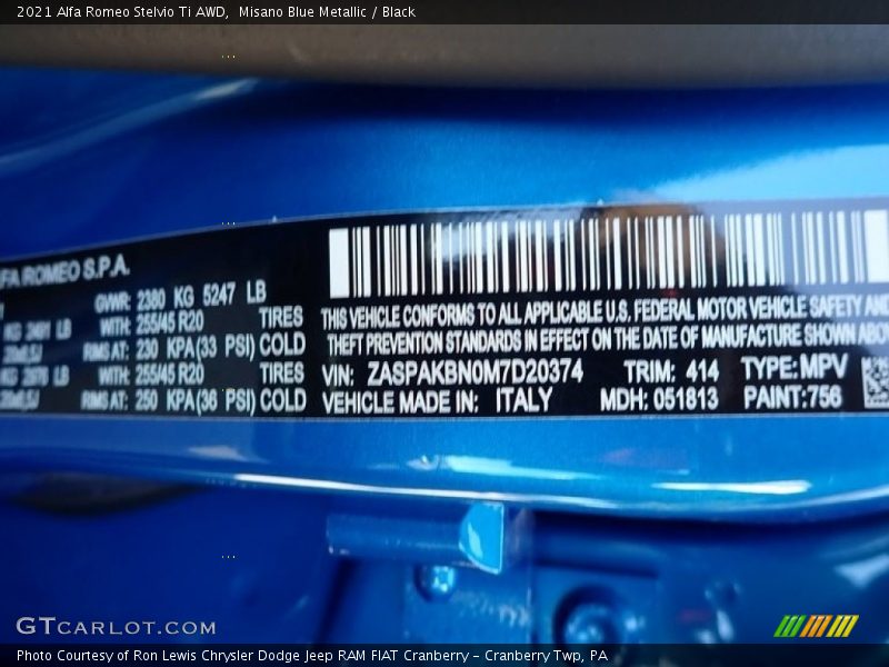 2021 Stelvio Ti AWD Misano Blue Metallic Color Code 756