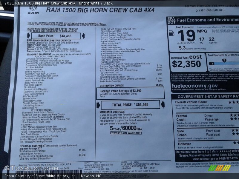 Bright White / Black 2021 Ram 1500 Big Horn Crew Cab 4x4