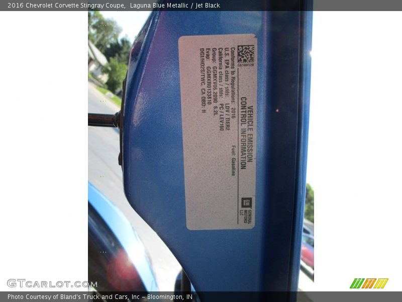 Laguna Blue Metallic / Jet Black 2016 Chevrolet Corvette Stingray Coupe