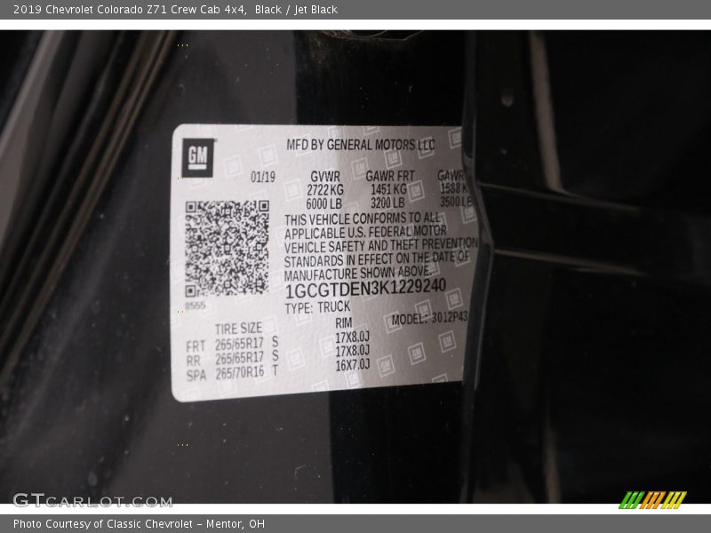 Black / Jet Black 2019 Chevrolet Colorado Z71 Crew Cab 4x4