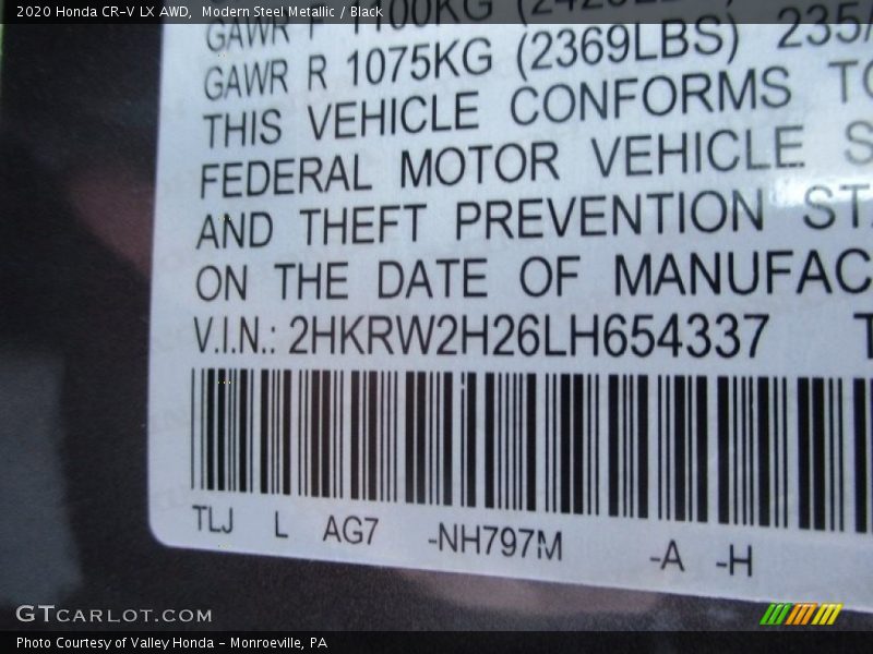 Modern Steel Metallic / Black 2020 Honda CR-V LX AWD