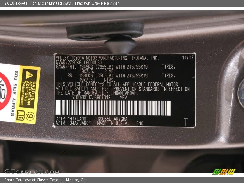 Predawn Gray Mica / Ash 2018 Toyota Highlander Limited AWD