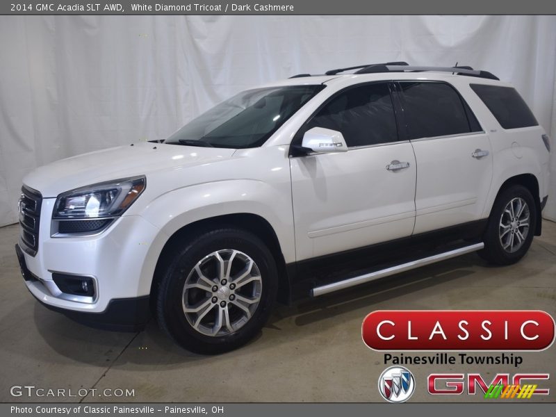 White Diamond Tricoat / Dark Cashmere 2014 GMC Acadia SLT AWD