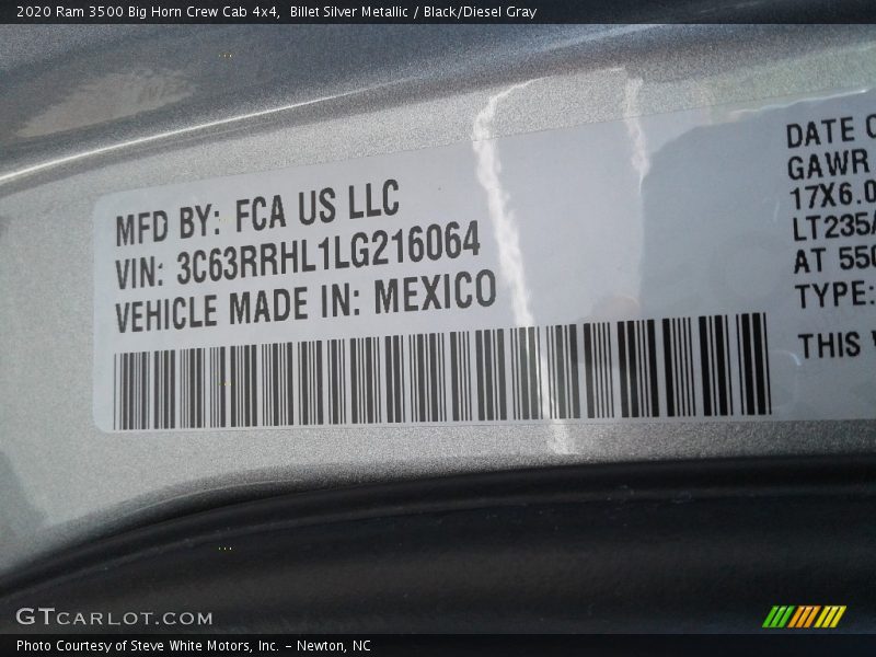 Billet Silver Metallic / Black/Diesel Gray 2020 Ram 3500 Big Horn Crew Cab 4x4