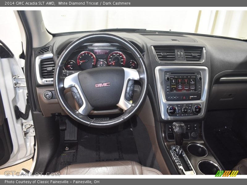 White Diamond Tricoat / Dark Cashmere 2014 GMC Acadia SLT AWD
