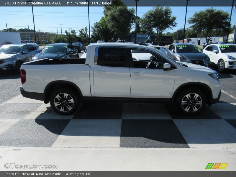 Platinum White Pearl / Beige 2020 Honda Ridgeline RTL AWD