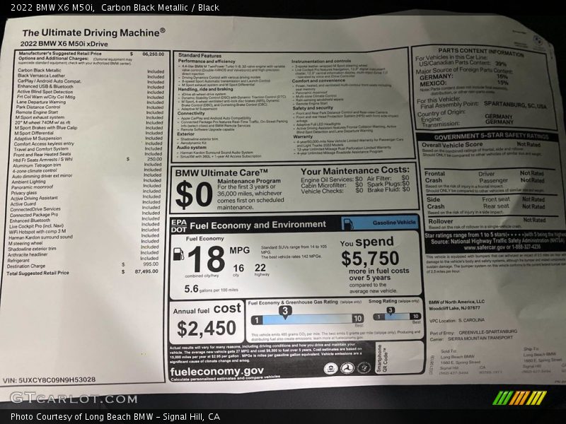  2022 X6 M50i Window Sticker