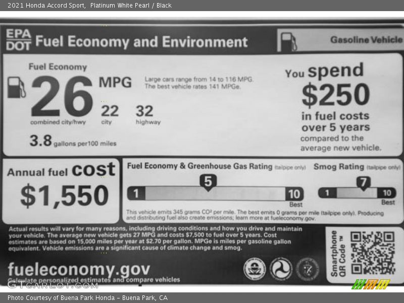 Platinum White Pearl / Black 2021 Honda Accord Sport