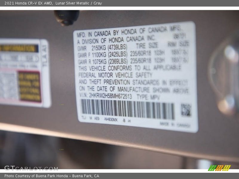 Lunar Silver Metallic / Gray 2021 Honda CR-V EX AWD