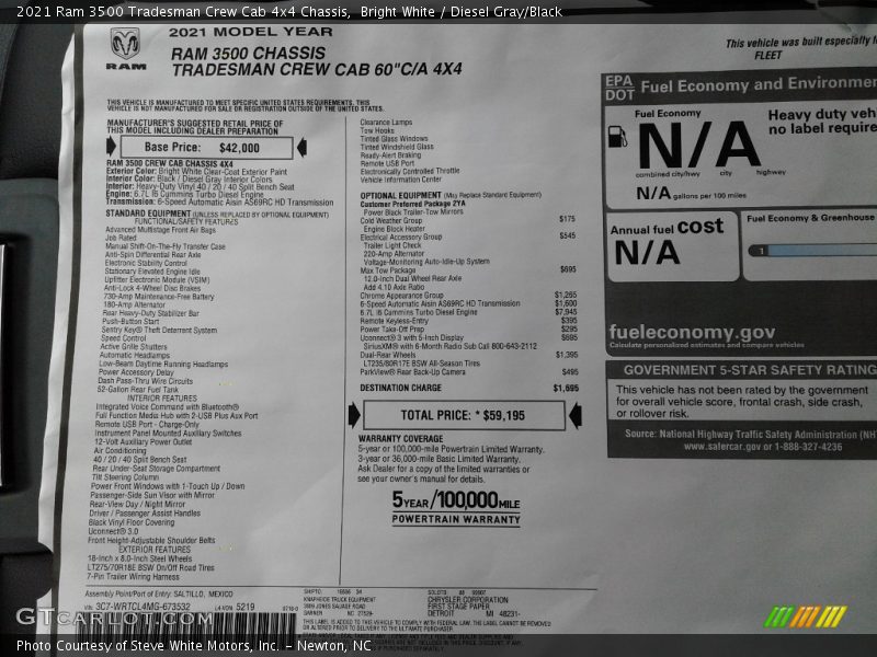 Bright White / Diesel Gray/Black 2021 Ram 3500 Tradesman Crew Cab 4x4 Chassis