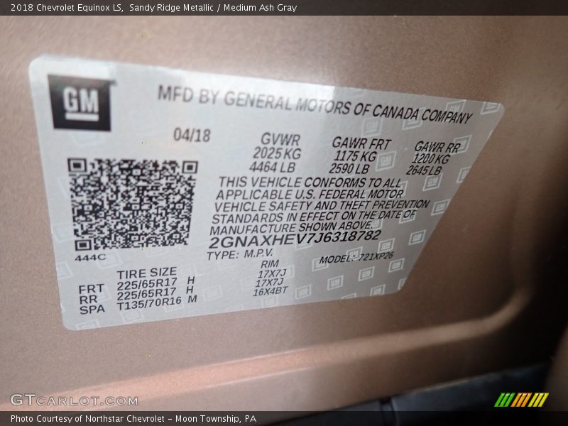 Sandy Ridge Metallic / Medium Ash Gray 2018 Chevrolet Equinox LS