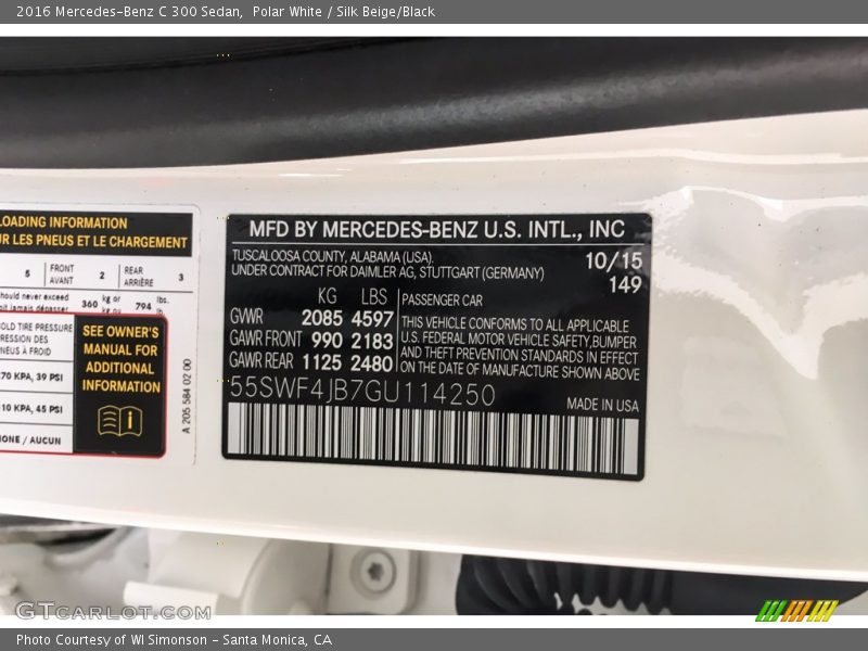 Polar White / Silk Beige/Black 2016 Mercedes-Benz C 300 Sedan