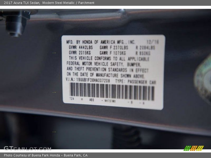 2017 TLX Sedan Modern Steel Metallic Color Code NH797MX