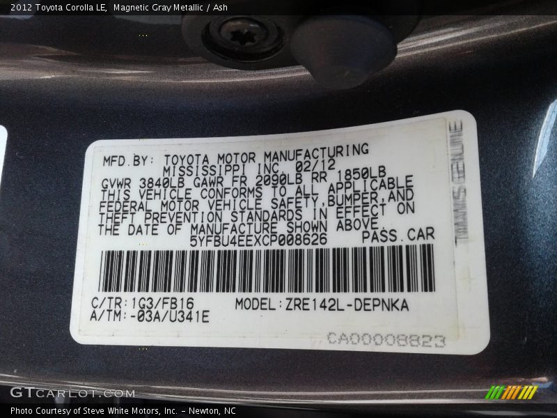 Magnetic Gray Metallic / Ash 2012 Toyota Corolla LE
