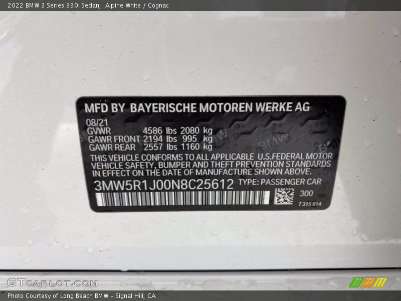 Alpine White / Cognac 2022 BMW 3 Series 330i Sedan