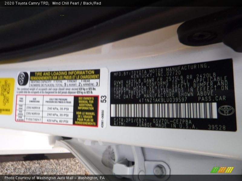 Wind Chill Pearl / Black/Red 2020 Toyota Camry TRD