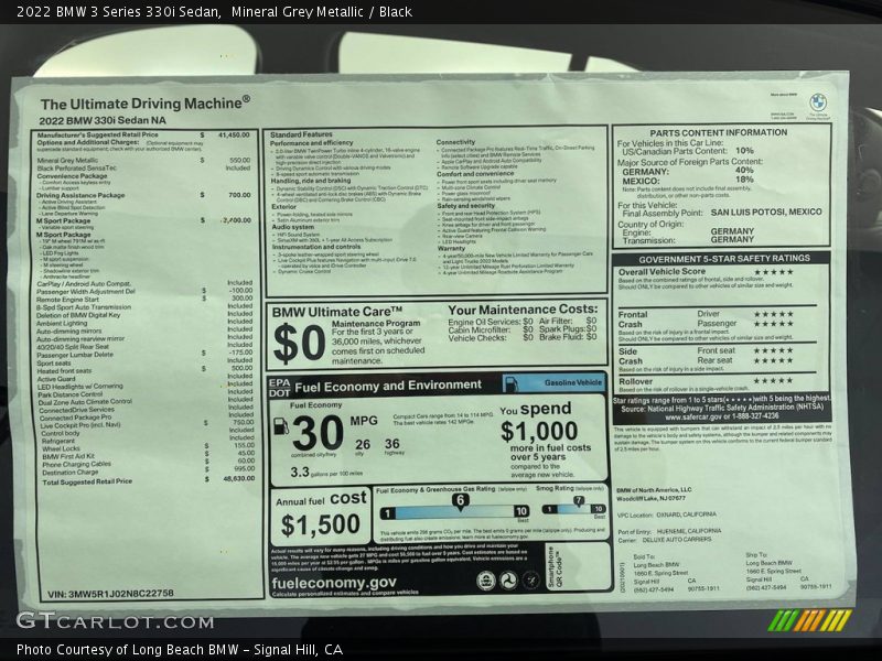 Mineral Grey Metallic / Black 2022 BMW 3 Series 330i Sedan
