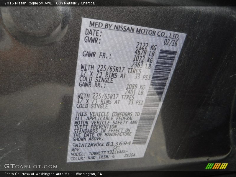 Gun Metallic / Charcoal 2016 Nissan Rogue SV AWD