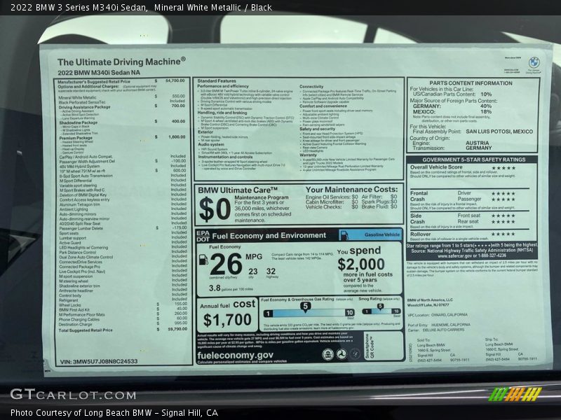  2022 3 Series M340i Sedan Window Sticker