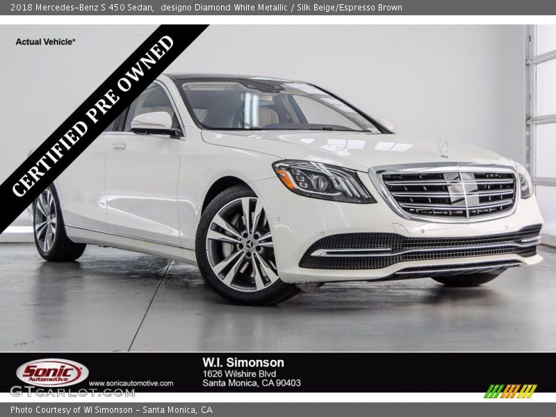 designo Diamond White Metallic / Silk Beige/Espresso Brown 2018 Mercedes-Benz S 450 Sedan