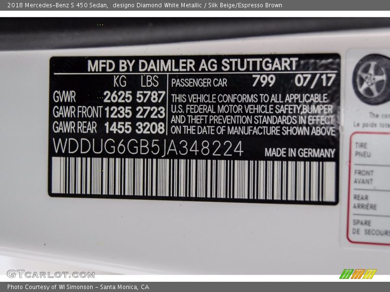 designo Diamond White Metallic / Silk Beige/Espresso Brown 2018 Mercedes-Benz S 450 Sedan