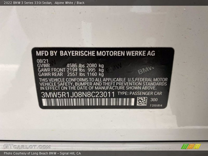 Alpine White / Black 2022 BMW 3 Series 330i Sedan