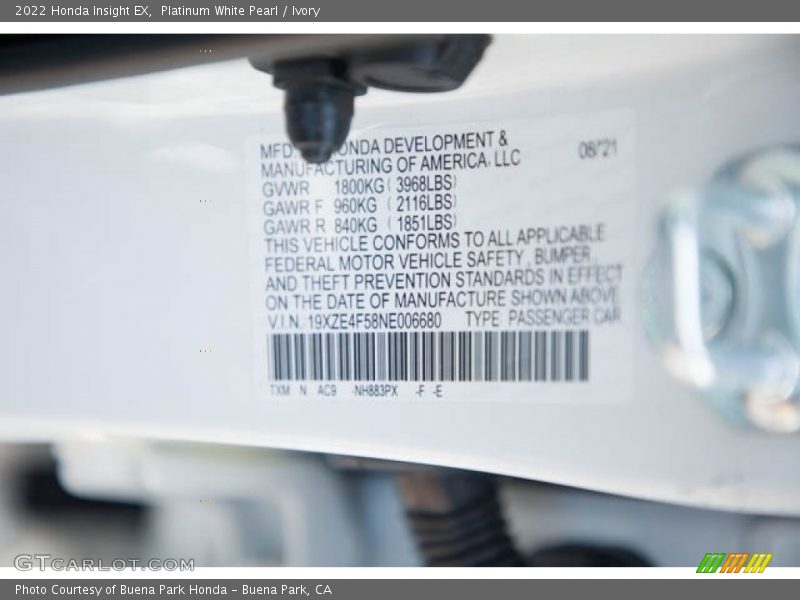 Platinum White Pearl / Ivory 2022 Honda Insight EX
