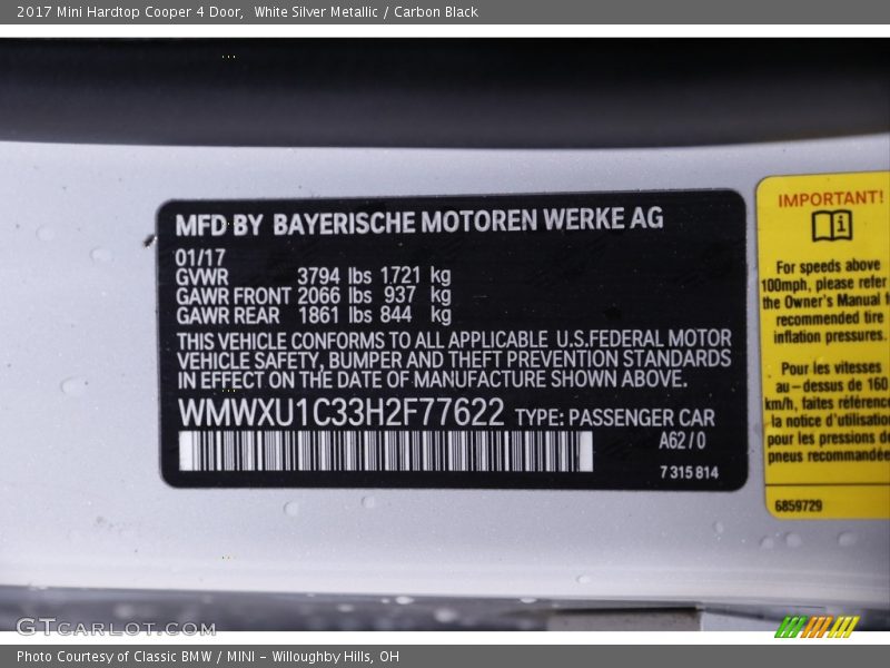 White Silver Metallic / Carbon Black 2017 Mini Hardtop Cooper 4 Door